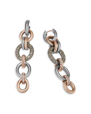 18K Rose Gold & Sterling Silver DY Mercer Cognac & White Diamond Pav&eacute; Circle Convertible Drop Earrings
