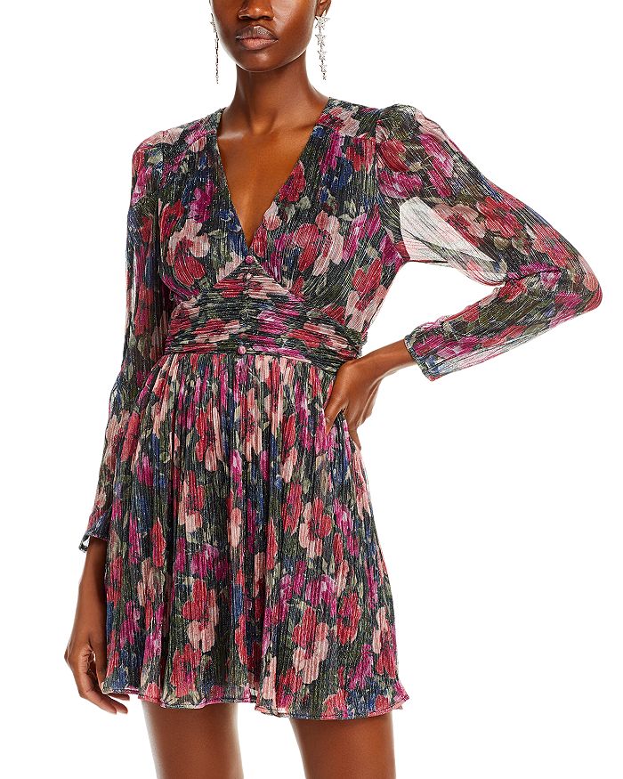 AQUA Long Sleeve Metallic Floral Dress 100 Exclusive