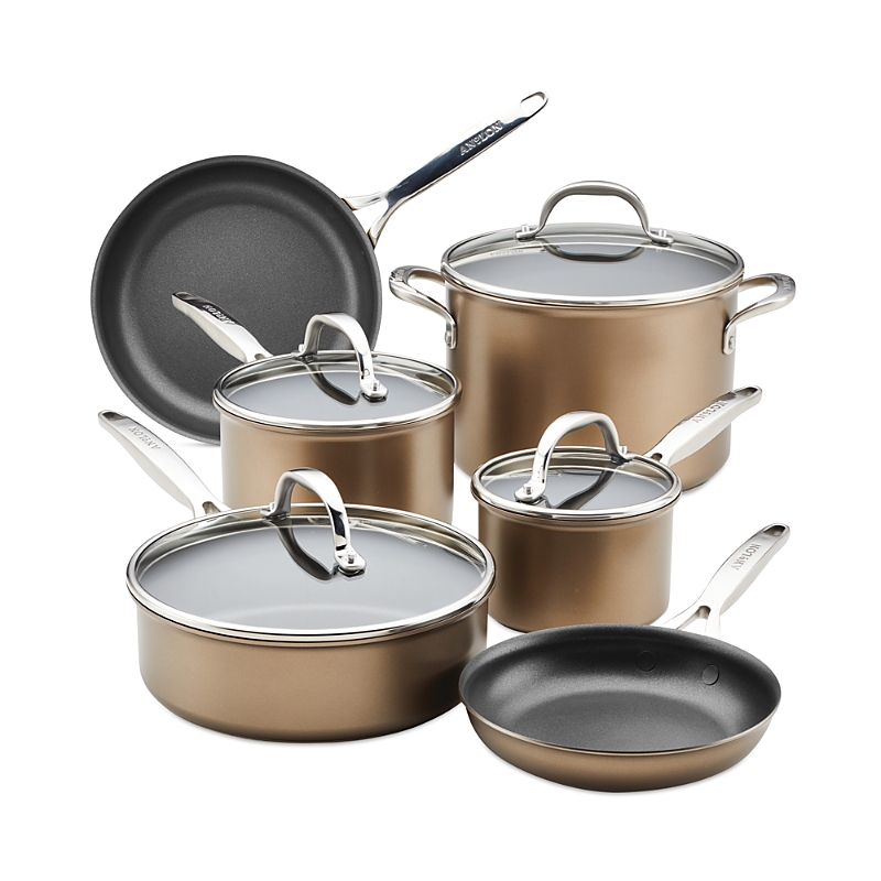 Anolon Ascend Hard Anodized Aluminum Non-stick 10-piece Kitchen Pots And Pans Cookware Set In Bronze