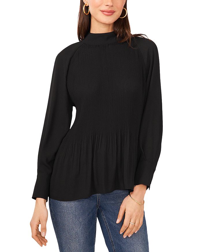 VINCE CAMUTO Pleated Round Neck Top | Bloomingdale's