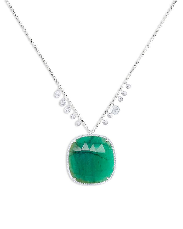 Meira T 14K White Gold Emerald Diamond Pendant Necklace 16