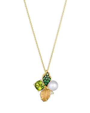 Bloomingdale's Multi Stone & Diamond Cluster Pendant Necklace In 14k Yellow Gold, 20 In Green/gold
