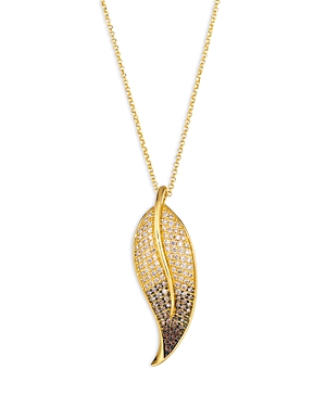 Bloomingdale's Brown & Champagne Diamond Leaf Pendant Necklace In 18k Yellow Gold, 18 In Brown/gold