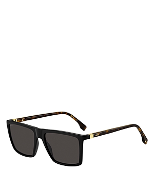 Shop Hugo Boss Boss Flat Top Rectangle Sunglasses, 56mm In Black/gray Solid
