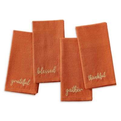 Harvest Sentiment Embroidered Napkins, Set of 4