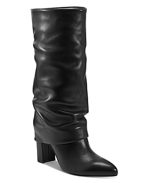 Marc Fisher Ltd. Women's Larita Tall Block Heel Slouch Boots In Black Leather