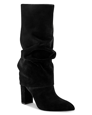 Marc Fisher Ltd. Women's Larita Tall Block Heel Slouch Boots In Black Suede