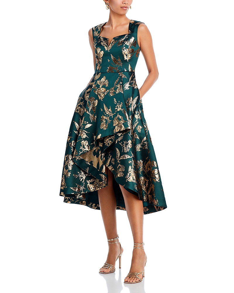 Adrianna Papell High Low Metallic Jacquard Midi Dress In Hunter | ModeSens Adrianna Papell High Low Metallic Jacquard Midi Dress In Hunter | ModeSens