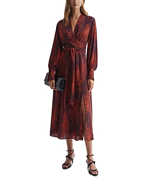 Reiss Maya Animal Print Midi Dress In Red