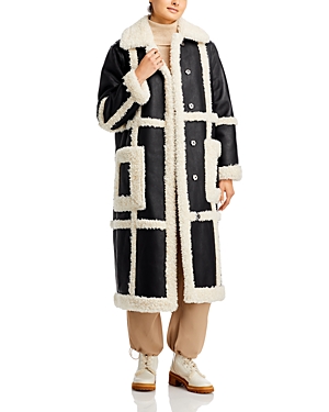 Shop Stand Studio Patrice Faux Shearling Coat In Black/white