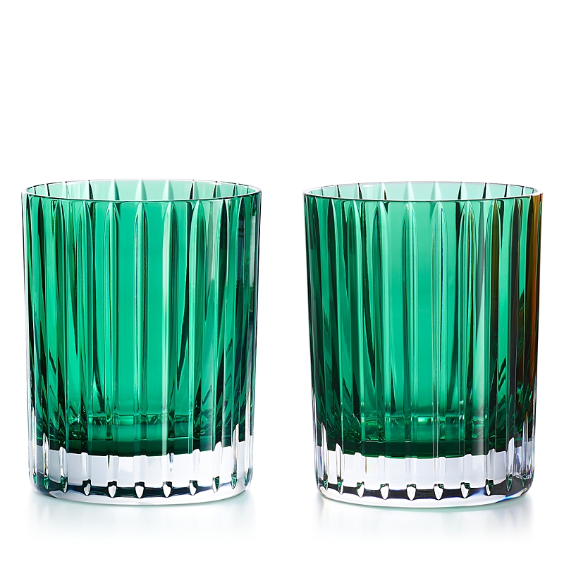 Baccarat Set Of 2 Large Harmonie Dark Green Tumblers In Emerald