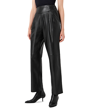 Armani Collezioni High Waist Leather Tapered Leg Pants In Solid Black