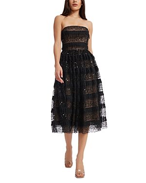Dress The Population Ruby Embellished Lace Midi Dress In Black Nude