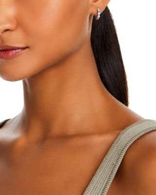 Emerald & Diamond Huggie Hoop Earrings in 14K White Gold