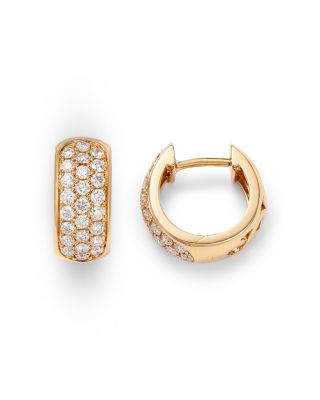 Diamond Pav&eacute; Huggie Hoop Earrings in 14K Yellow Gold, 0.45 tcw