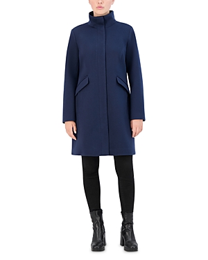 Cole Haan Twill Stand Collar Coat In Navy