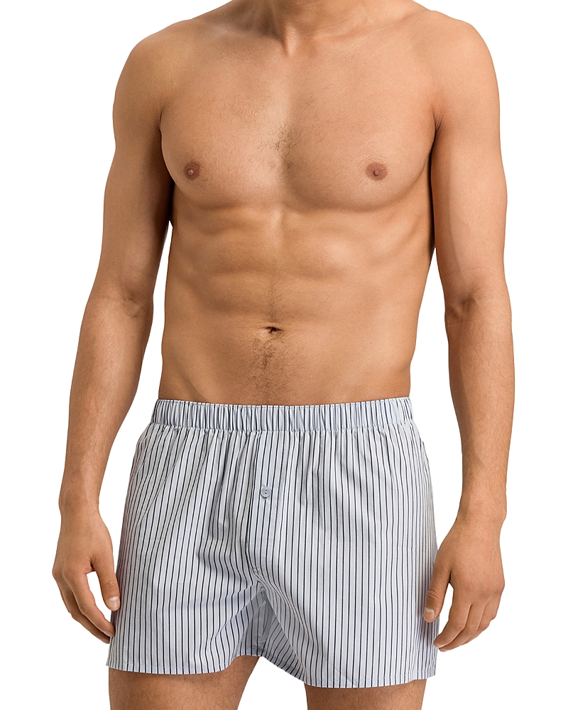 Hanro Mens Light Grey Stripe Fancy Relaxed-fit Cotton Boxer Shorts Xxl In Blue