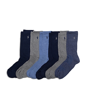 Shop Polo Ralph Lauren Cotton Blend Crew Socks, Pack Of 6 In Denim