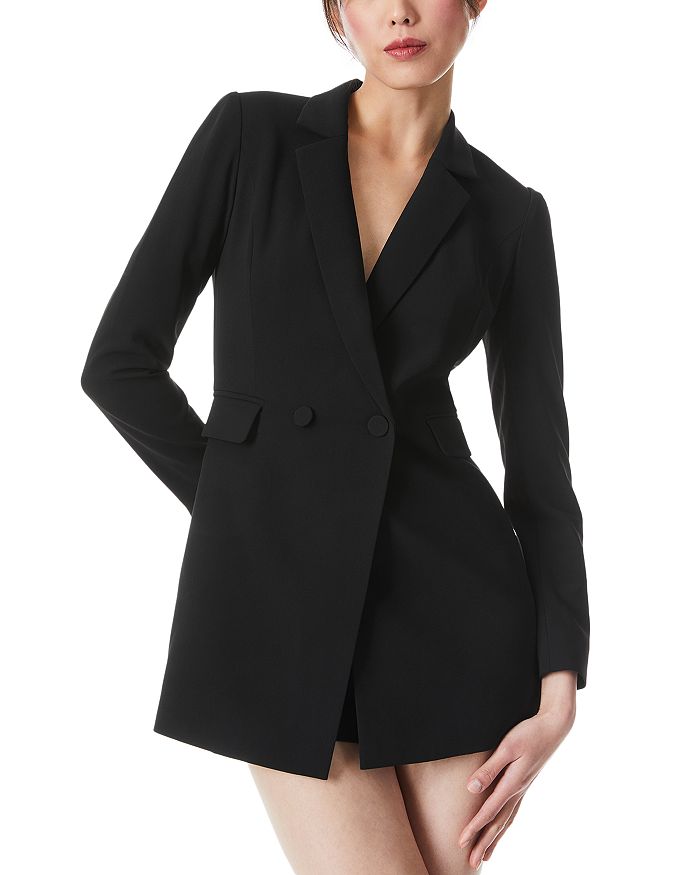 Alice and Olivia Kyrie Notched Collar Tuxedo Romper | Bloomingdale's
