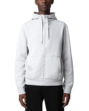 Shop Zadig & Voltaire Alex Long Sleeve Zip Front Graphic Hoodie In Gris Chine