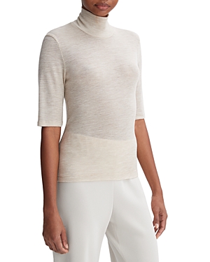 Vince Merino Wool Elbow-sleeve Turtleneck T-shirt In Sesame
