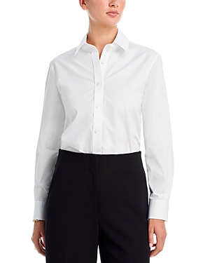 Lafayette 148 Wright Spread-collar Button-down Cotton Shirt In White