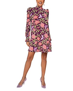 Leota Bianca Mock Neck Dress In Flutter Raspberry Radiance