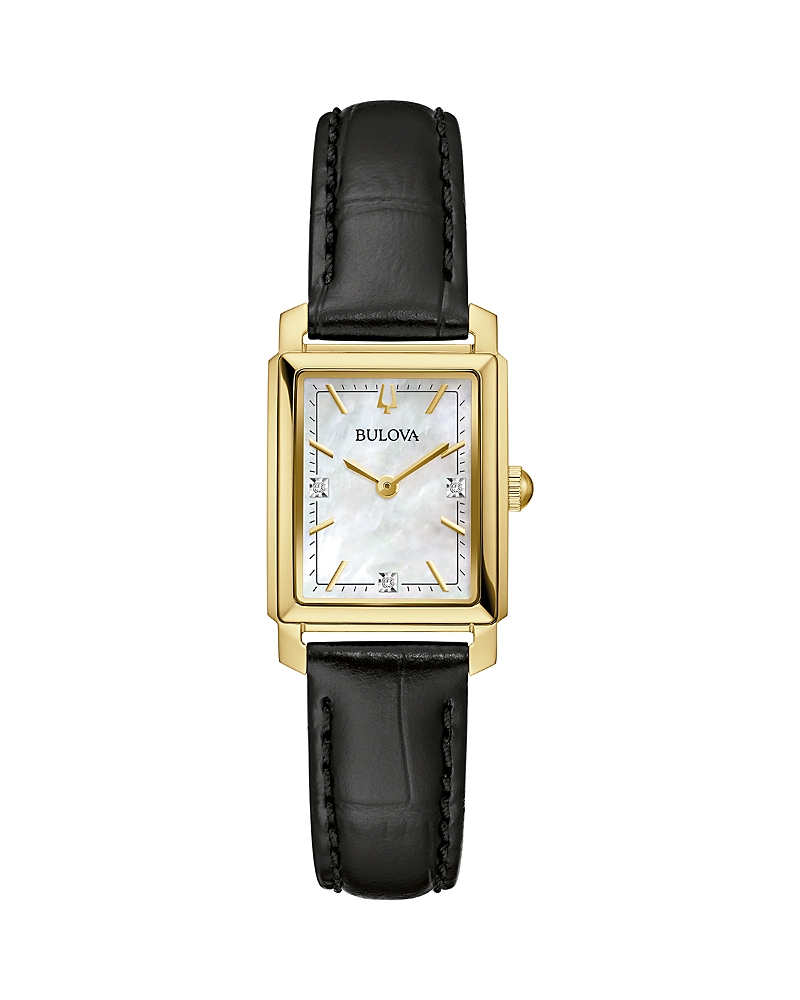 Bulova Classic Sutton Womens Diamond Accent Black Leather Strap Watch 97p166 In White/black