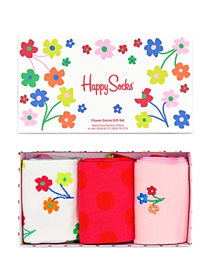 Shop Happy Socks Flower Crew Socks Gift Set, Pack Of 3 In Medium Pink