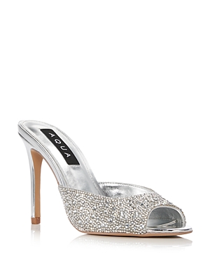 Aqua Women's Brindi Slip On Embellished High Heel Sandals - 100% Exclusive In Silver