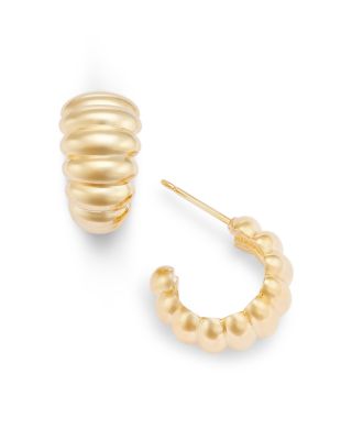 Shrimp Ridge Small Huggie Hoop Earrings in 14K Yellow Gold