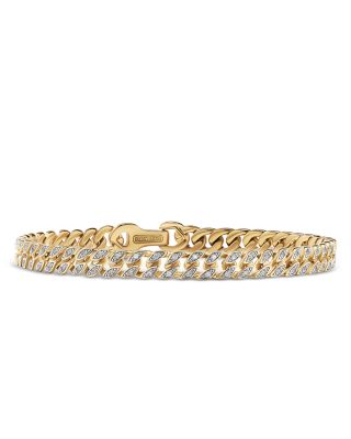 David Yurman - Men's Curb Chain Bracelet in 18K Yellow Gold with Diamonds, 6mm