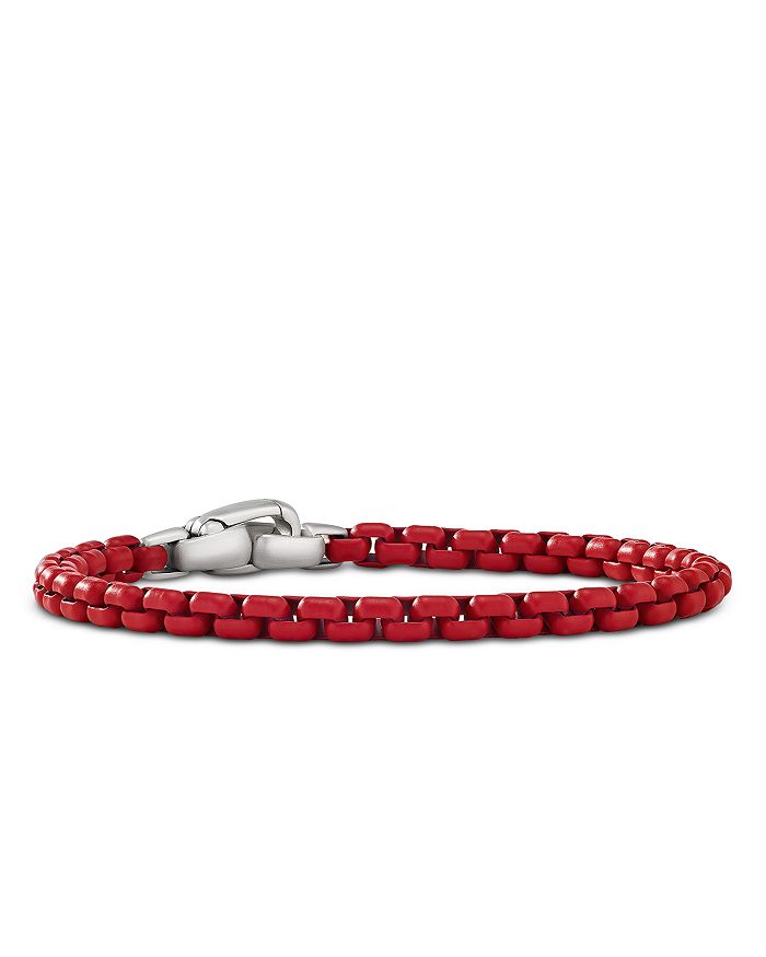 David Yurman Box Chain Bracelet in Sterling Silver with Red Stainless
