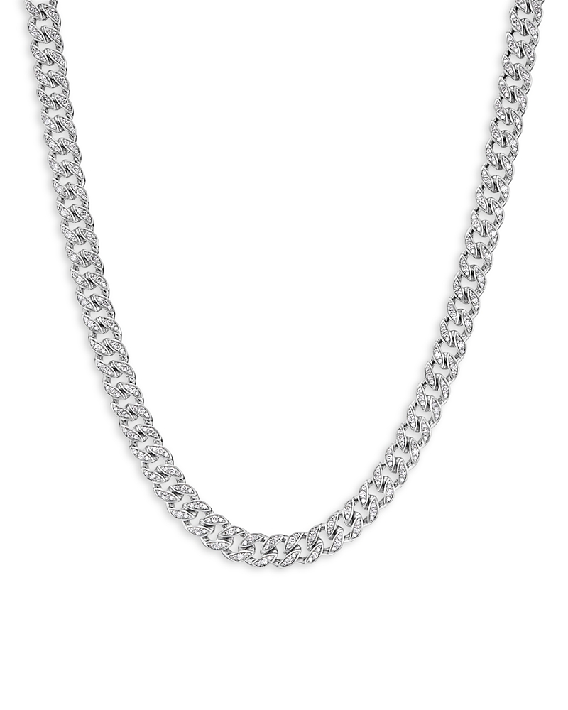 David Yurman Curb Chain Necklace in Sterling Silver with Pave Diamonds, 17