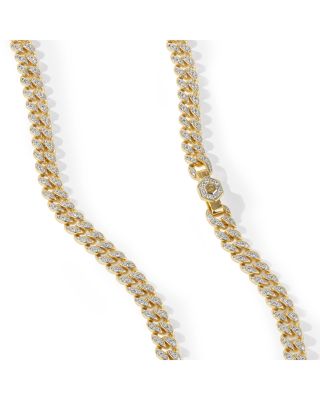 Curb Chain Necklace in 18K Yellow Gold with Pav&eacute; Diamonds, 17"