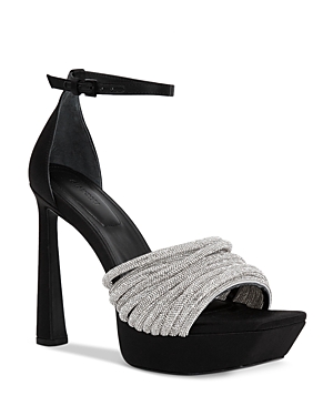 Shop Simkhai Women's Lena Square Toe Crystal Multi Strap High Heel Platform Sandals In Black
