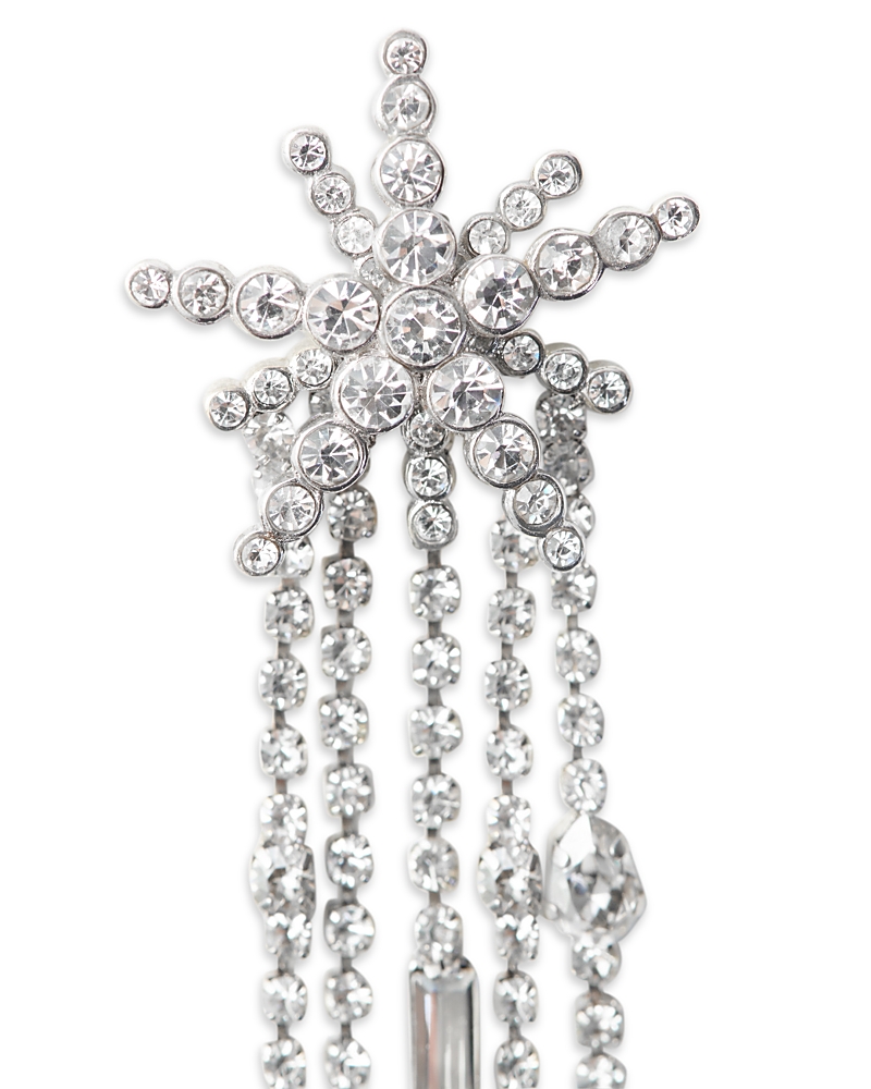 Maje Rhinestone Shooting Star Asymmetrical Drop Earrings in Silver Tone