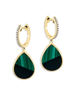 Bloomingdale's Malachite, Onyx & Diamond Tear Shape Drop Earrings In 14k Gold - 100% Exclusive In Green/gold