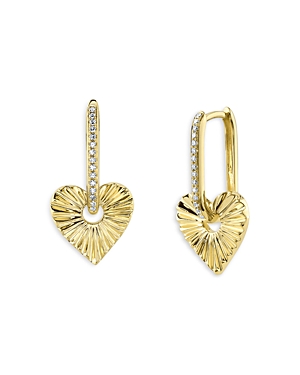 Moon & Meadow 14K Yellow Gold Diamond Heart Charm Drop Earrings