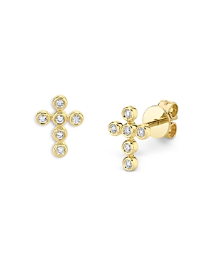 Moon & Meadow 14k Yellow Gold Diamond Cross Stud Earrings