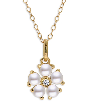 Moon & Meadow 14k Yellow Gold Cultured Freshwater Pearl & Diamond Flower Pendant Necklace, 18