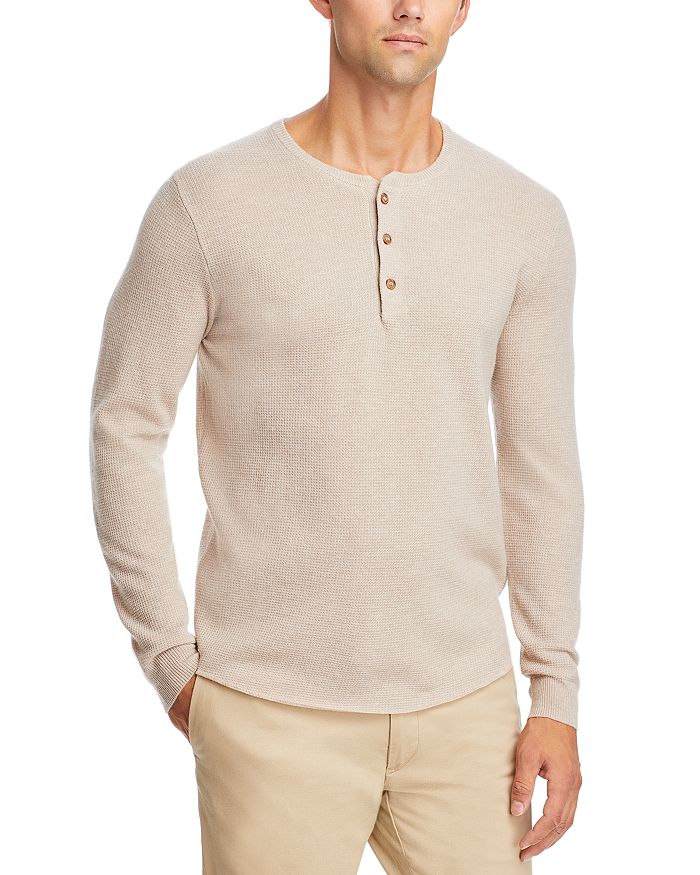Marine Layer Long Sleeved Merino Blend Henley Sweater In Oyster