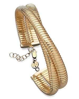 JENNIFER ZEUNER MATTEA SNAKE CHAIN CROSSOVER BRACELET IN 18K GOLD PLATED STERLING SILVER