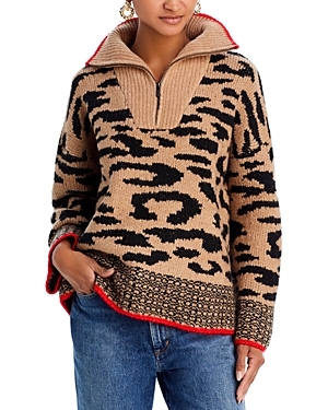 Aqua Half Zip Leopard Sweater - 100% Exclusive In Linx