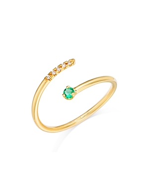 Zoë Chicco 14k Yellow Gold Emerald & Diamond Bypass Ring In Green/gold