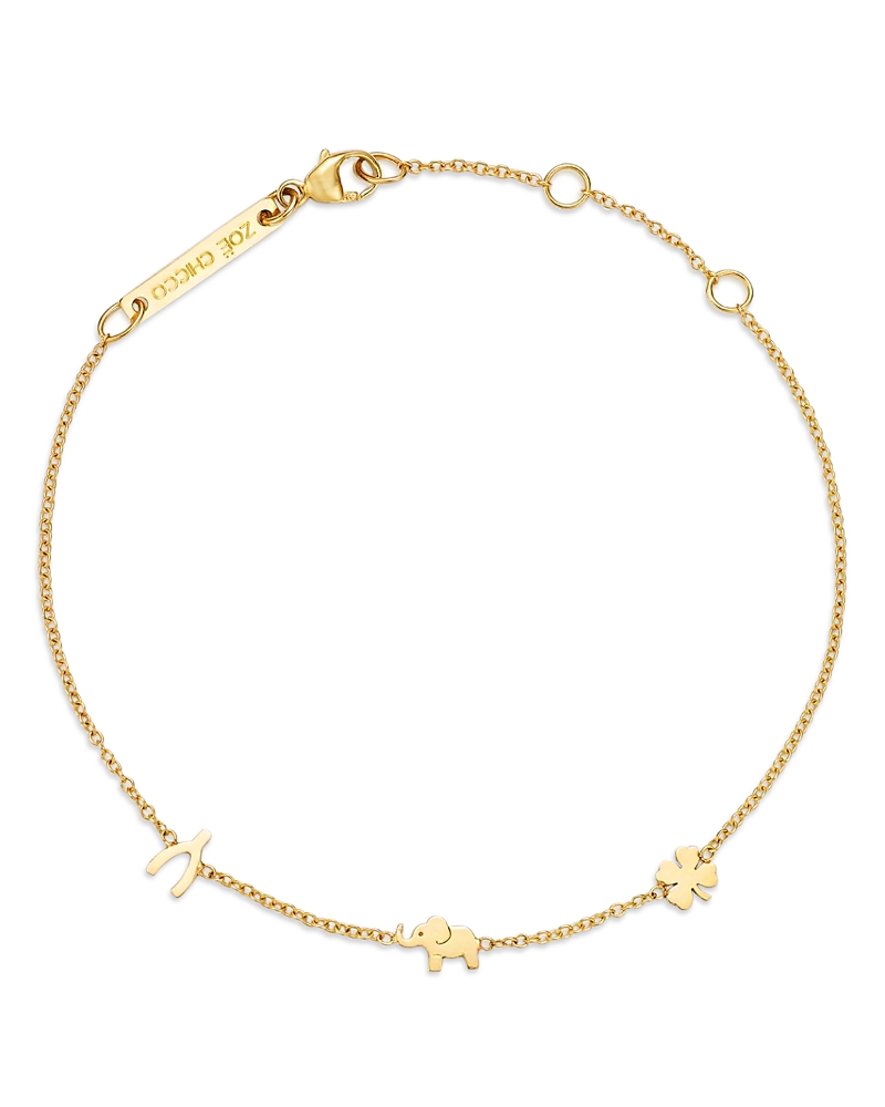 Zoë Chicco 14k Yellow Gold Itty Bitty Symbols Luck Link Bracelet In Gold