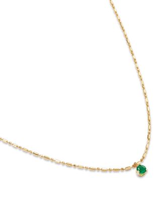 14K Yellow Gold Emerald Gemstones Emerald Solitaire Pendant Necklace, 16"