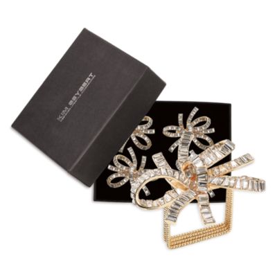 Jeweled Bow Napkin Ring in Gold &amp; Crystal, Set of 4 in a Gift Box