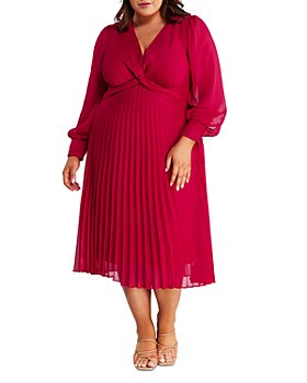 Estelle Plus - Raspberry Pleated Dress