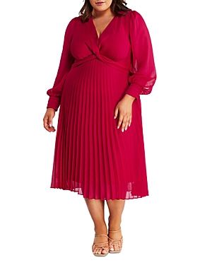 Estelle Plus Raspberry Pleated Dress